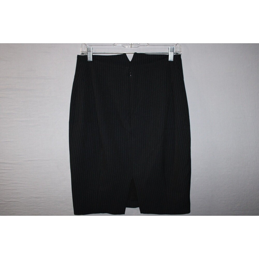 Express Pencil Skirt Size 4 Black Knee-Length High Waist Stretch Midi Pin Stripe